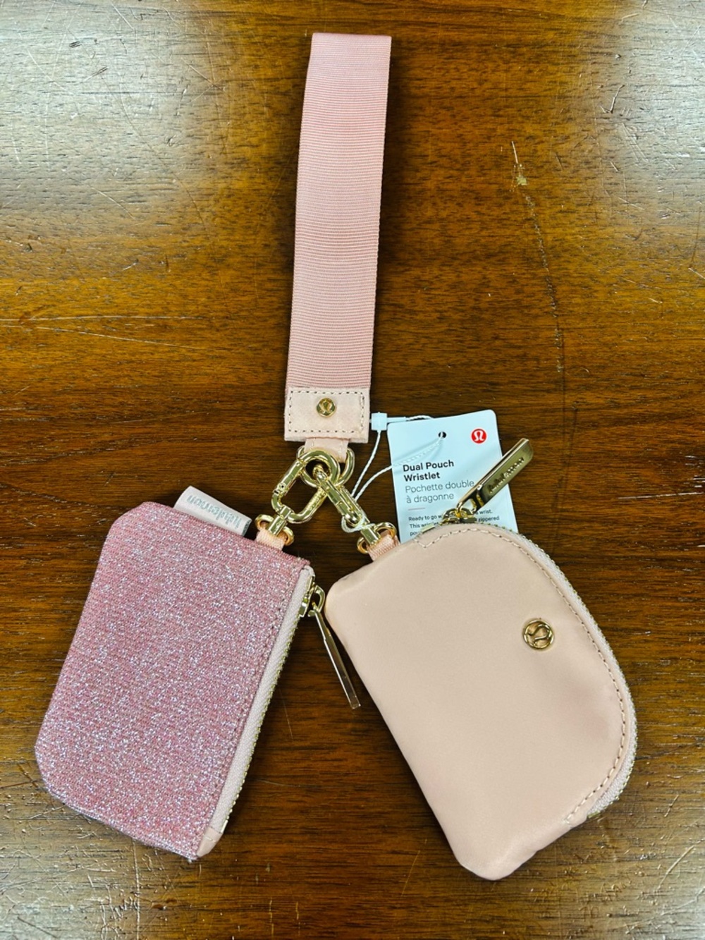Lululemon Dual Pouch Wristlet, Shimmer Sparkle Pink